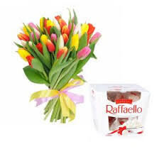 19 dažādu krāsu tulpes un Raffaello 150g