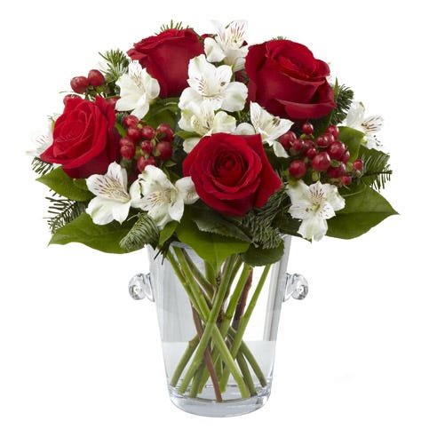 Ziemas rožu un alstromēriju pušķis